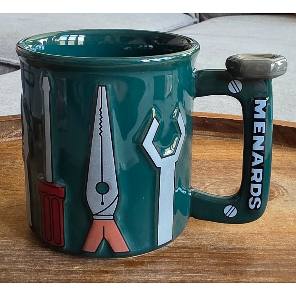 Menards Tool Handle Coffee Mug Green Ceramic Hex Nut Wrench Screwdriver 3D Cup